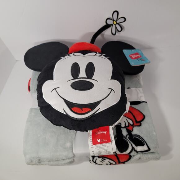 Nogginz Minnie Mouse Christmas Pillow Fleece Travel Blanket Set Holiday Gift - Picture 5 of 8